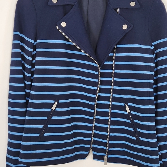 NYDJ Women's Blue Striped Jacket Ponte Zip Moto-Style XS Style # S5S0176 - Picture 5 of 9